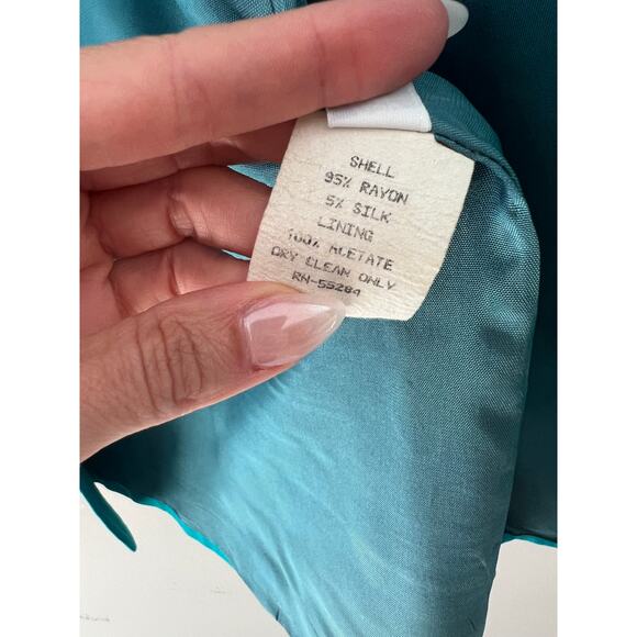 Vintage 1980s David Brooke Teal Rayon & Silk One Button Blazer Size 12 JL - Picture 8 of 10